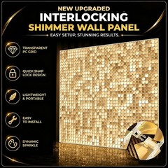 Champagne Gold Shimmer Wall Backdrop, 30cm*30cm*24 Pcs Square Sequin Panels, Lig