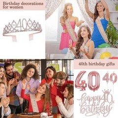MDCGFOD 40th Birthday Party Kit for Women – Rose Gold Decor with Crown, Sash, Ba