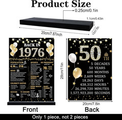 50Th Birthday Decorations Gift for Women Men, Black Gold Back in 1976 Poster Acr