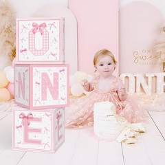 Pink Bow First Birthday Decorations,3Pcs Conqette One Balloon Boxes for Girl …