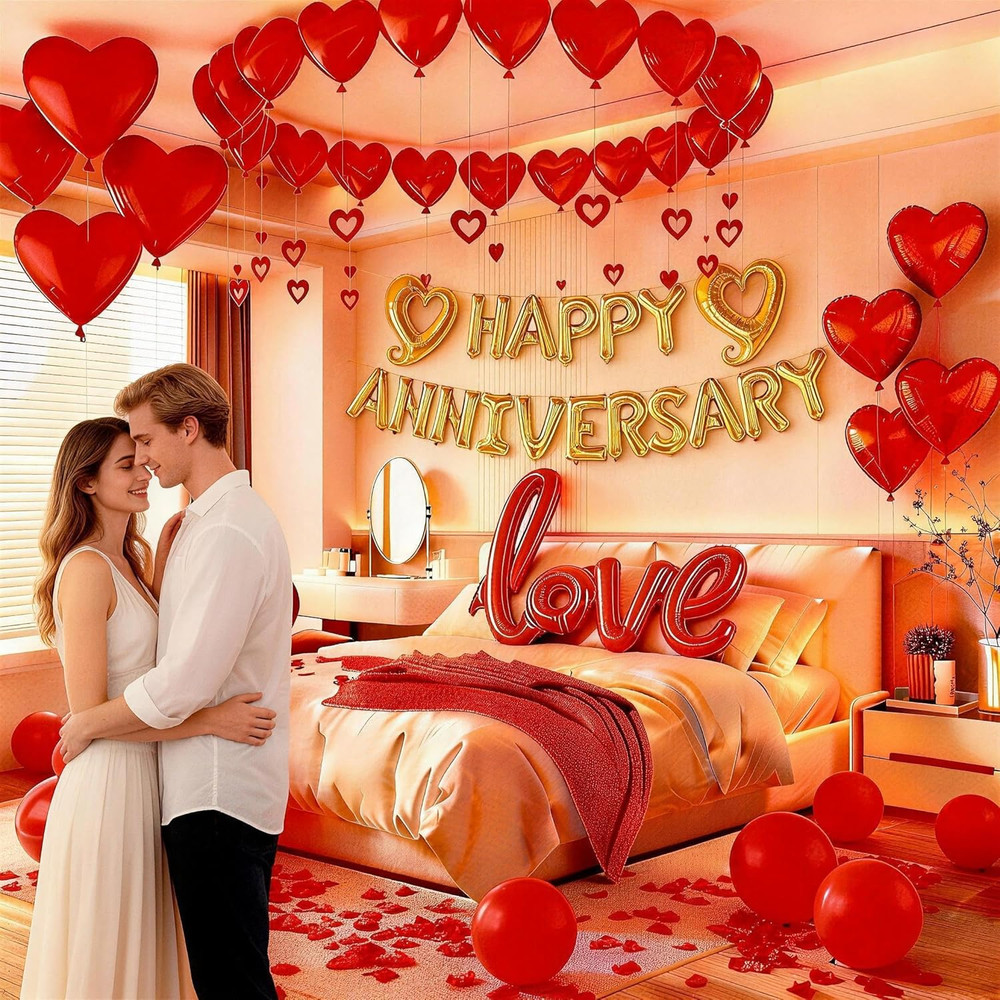 Happy Anniversary Decorations Romantic, Happy Anniversary Sign Banner, Valent…