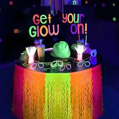 Neon Party Decorations 2 Pack Metallic Tinsel Fringe Table Skirts