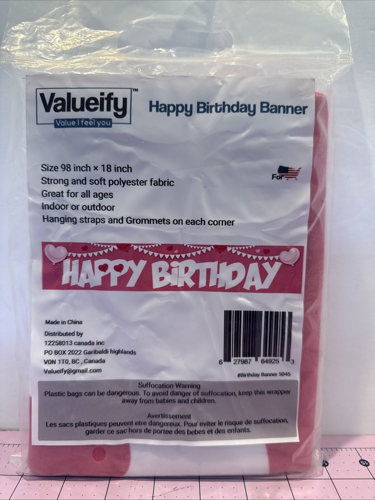 Large Pink & White Happy Birthday Yard Banner 98”x18” with Brass Grommets New