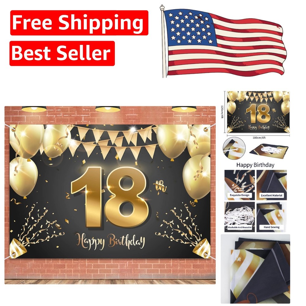 Vibrant 6x4ft Polyester Happy 18th Birthday Backdrop Supplies for Parties