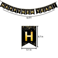 Fecedy Black Gold Happy New Year Banner for 2 Count (Pack of 1), Multicolor
