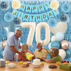 Dusty Blue 70Th Birthday Party Decorations for Women Men Beige Cream Number 70 B
