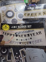 New Years Party Decorations Set Of 3 Pkgs Streamers Lanterns Paper Fans Blk Gold