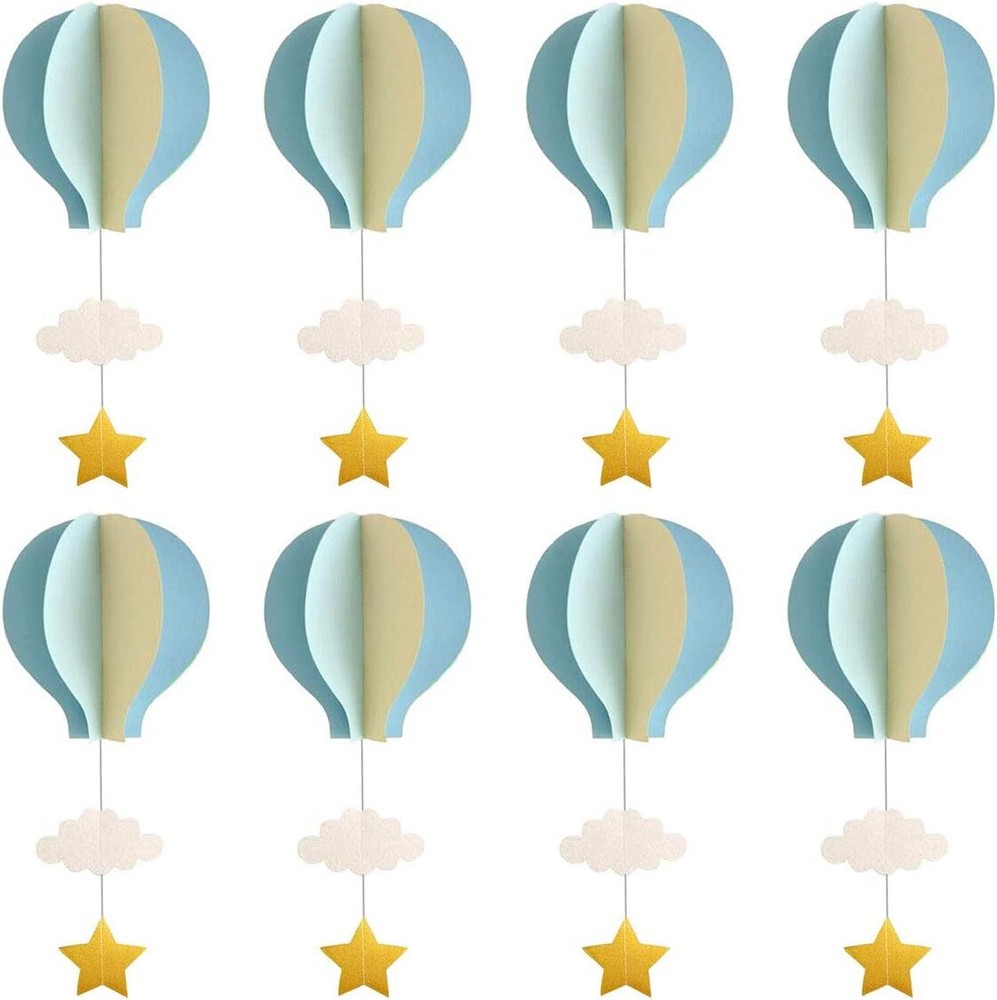Hot Air Balloon Garland Decorations – 8 Pack Large 8 Count (Pack of 1), Blue