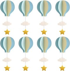 Hot Air Balloon Garland Decorations – 8 Pack Large 8 Count (Pack of 1), Blue