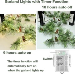 Remote Christmas Smokey Pine Garland with Lights 6.56FT Garlands with Timer 30
