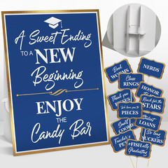 2025 Graduation Candy Buffet Signs Decorations Blue Grad Party Dessert Table Si