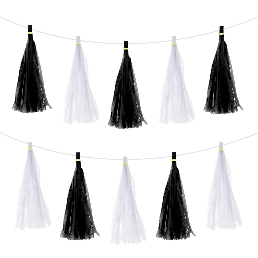 20Pcs Black,White Tassel Garland Banner with Rope