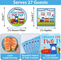 Charming Train Pattern Disposable Plates and Napkins for Birthday Parties