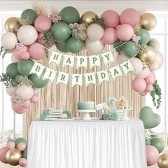Pink and Sage Green Birthday Decorations with Light Pink Sage Green Sand Whit…