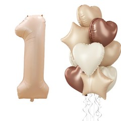 40 Inch Number 1 Balloon Decor, Cream Brown Foil Neutral Heart 1 Balloons wit…
