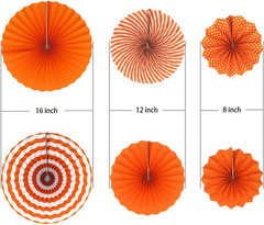 Party Hanging Paper Fans Set, Orange round Pattern Paper Garlands Decoration for