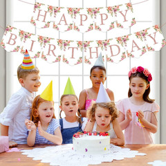 Rose Gold Floral Birthday Decorations – Glittery Happy Birthday Banner for Women