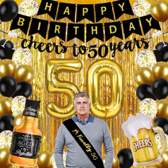 50Th Birthday Decorations for Men with Cheers to 50 Years Banner, Happy 50Th Bir