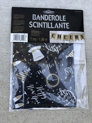 NEW YEAR’S ‘Black Gold Silver» GLITTER BANNER . CHEERS. 6.5 Ft.