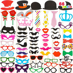 66 Pcs Photo Booth Props Set for Wedding Graduation Party Multicolor with Sticks
