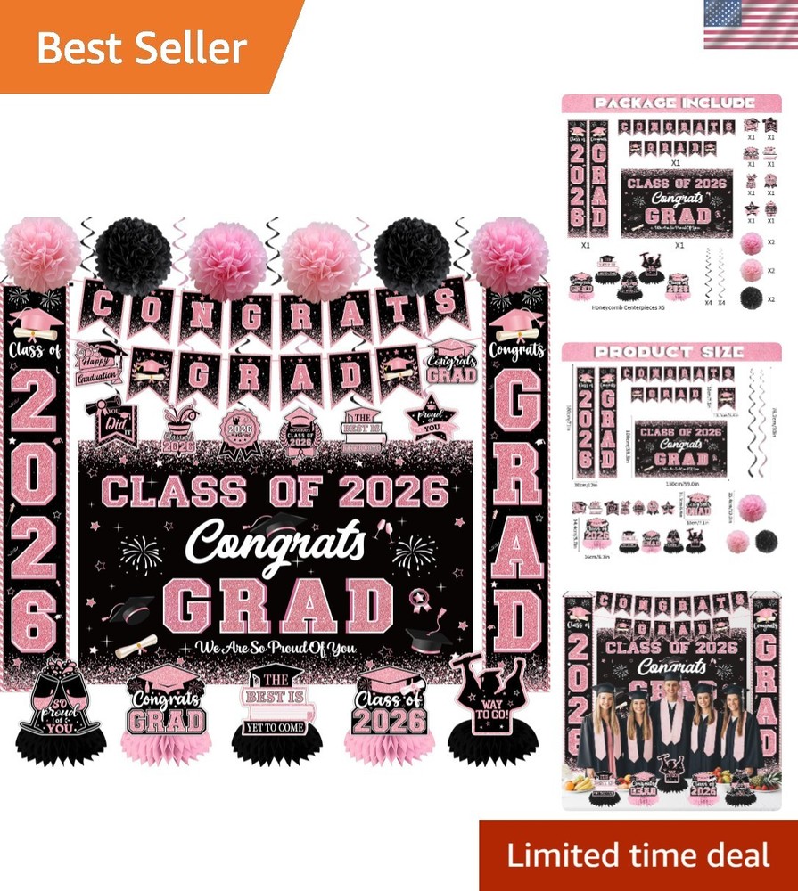 Pink Graduation Decorations, Pink Graduation Party Decorations 2026, Congrats Gr
