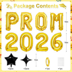 Prom 2026 Balloons Set, 12Pcs Gold Black Prom Decoration with 16 Inch Class of 2
