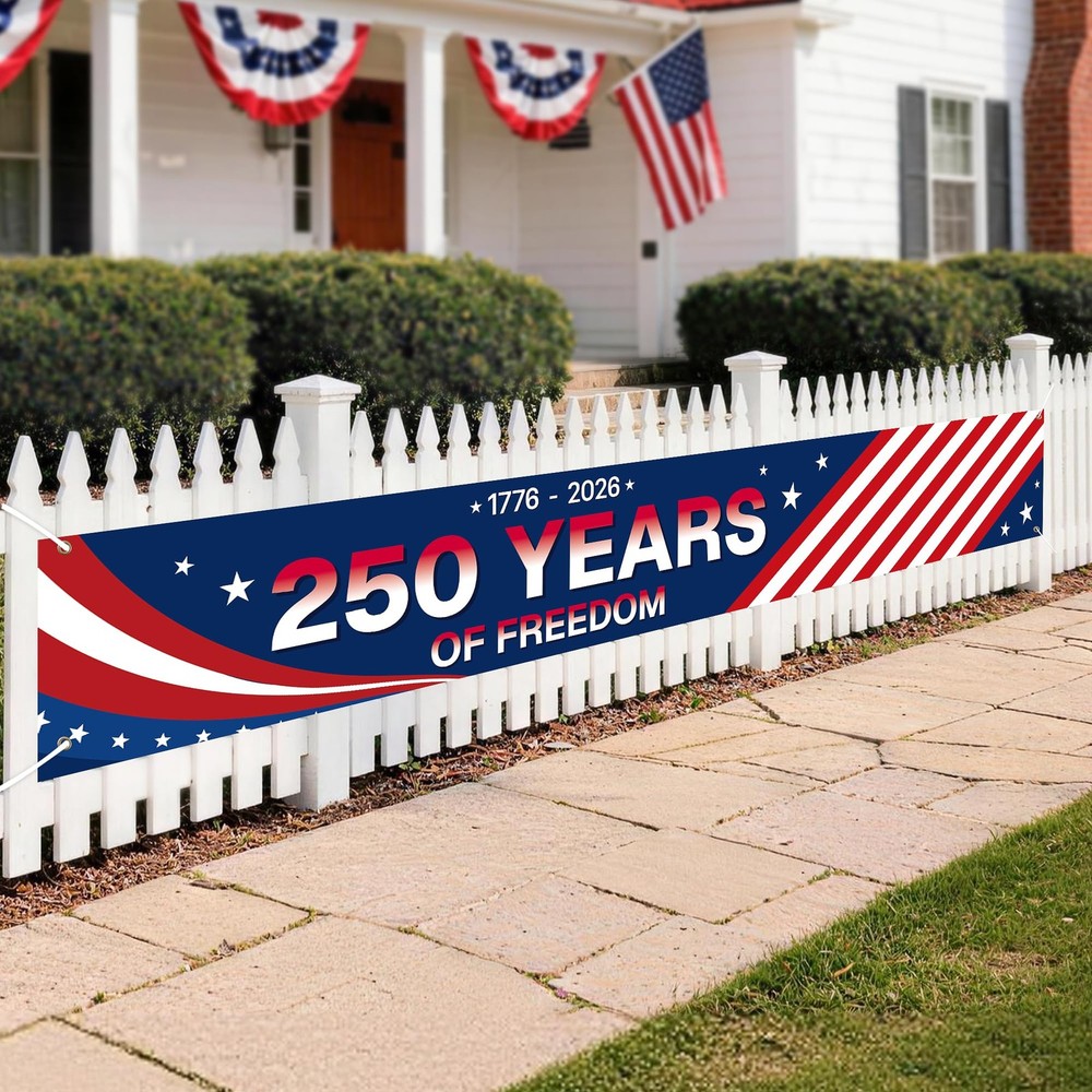250th Anniversary Banner 138 x 20 Inch,250 Anniversary USA Flag Patriotic Dec…