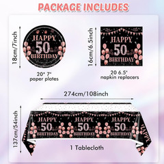 41Pcs 50th Birthday Decorations for Women,Rose Gold Black 1976 Party Supplies Ki