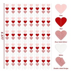 Valentines Decorations Red Pink White Rose Gold Glitter Heart Garland Strings –