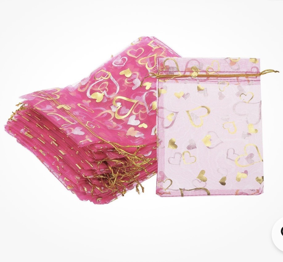 2400Pcs 5×7 Inch Sheer Heart Printed Organza Bags w Drawstring Wedding Party