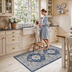 2×4 Non-Slip Entryway Area Rugs: Washable Stain Resistant Kitchen 2×4, Blue