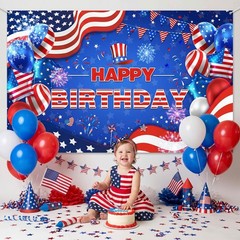 Red White and Blue Birthday Decorations Extra Large 4th of July Banner for Indep