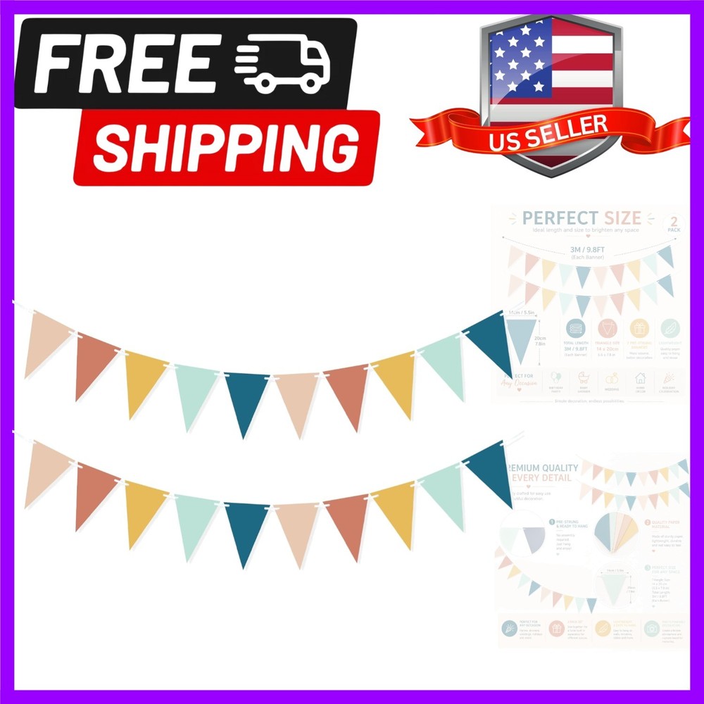 2 Pieces Boho Rainbow Pennant Banner for Classroom Decorations | Pre-Strung B…