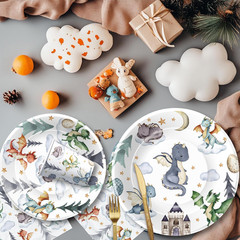 Dragon Party Supplies Set Serves 24 Plates Cups Napkins Tableware Kit