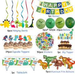 Dinosaur Birthday Party Supplies,104 Pcs Set,Balloons,Banner,Tablecloth,Stickers