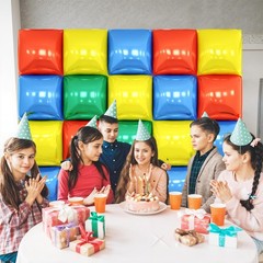 Red Yellow Blue and Green Double Sided Square Foil Balloons Wall,19 Inches Pi…