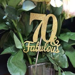 10 PCS Double Sided Gold Fabulous 70th Birthday Table Centerpiece Sticks