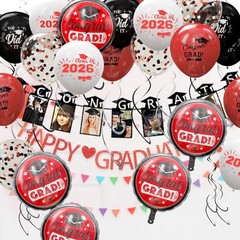 Graduation Black and Red Balloons 2026 Grad Latex Confetti Balloons with Con…