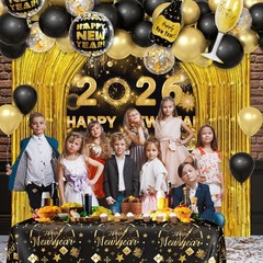 78Pcs Black and Gold New Years Decorations 2026 Happy New Year Decorations Ki…