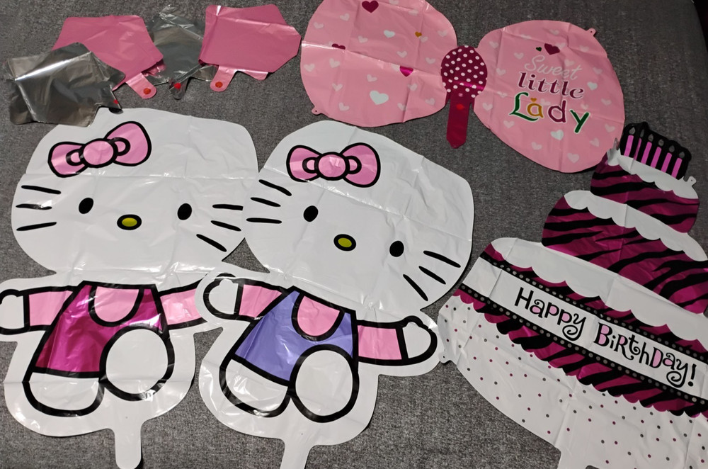 Hello Kitty Happy Birthday Party Balloons Butterfly Stars Pink Silver White Foil
