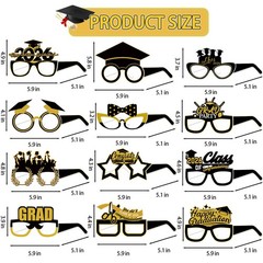12Pcs Graduation Eyeglasses, Black Gold Class of 2026 Graduation Paper Glasse…
