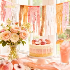 Streamers Party Decorations,5 Rolls Pastel Pink Gold Orange Color