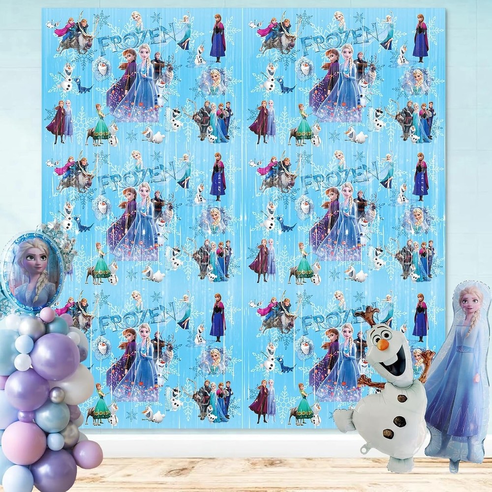 Frozen Birthday Decoration 2 Pk 3.3×6.6ft Tinsel Foil Fringe Curtain Photo Booth