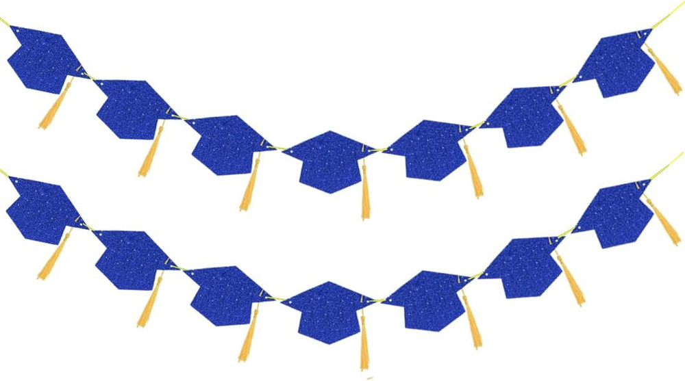 2026 Blue Glitter Graduation Decoration Hats Banners with Tassel Class of 2026 G