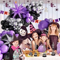 125pcs Purple and Black Balloon Garland Arch Kit, Sliver Confetti Metallic Pu…