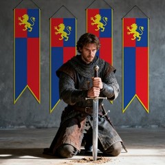 Medieval Castle Party Banners – 4.6ft Lion Vertical Flags for Knight Theme Decor