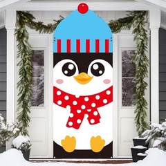 Winter Penguin Door Cover Winter Christmas Party Door Banner Penguin Themed