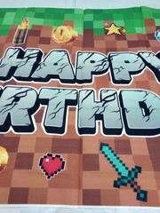 Minecraft Themed Party Backdrop Pixel Photo Background Decoration 60×40” NEW