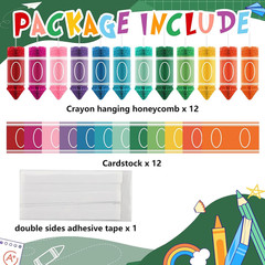 Back to School Hanging Honeycomb Decorations Tissue Paper Crayon | 12Pcs Classro