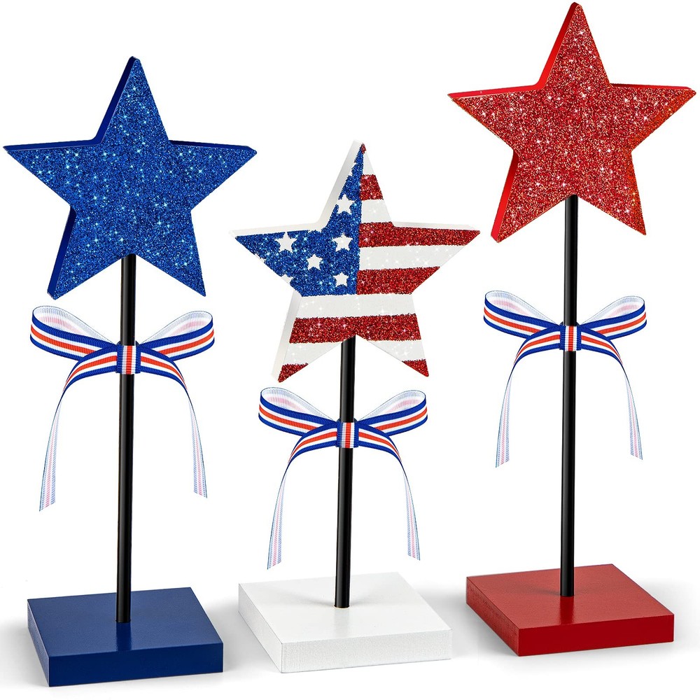 3 PCS 4th of July Table Decorations Wood Star Set, Labor Day Tiered Tray Deco…